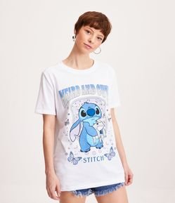 Camiseta Alongada em Meia Malha com Estampa Stitch Místico com Sapinho