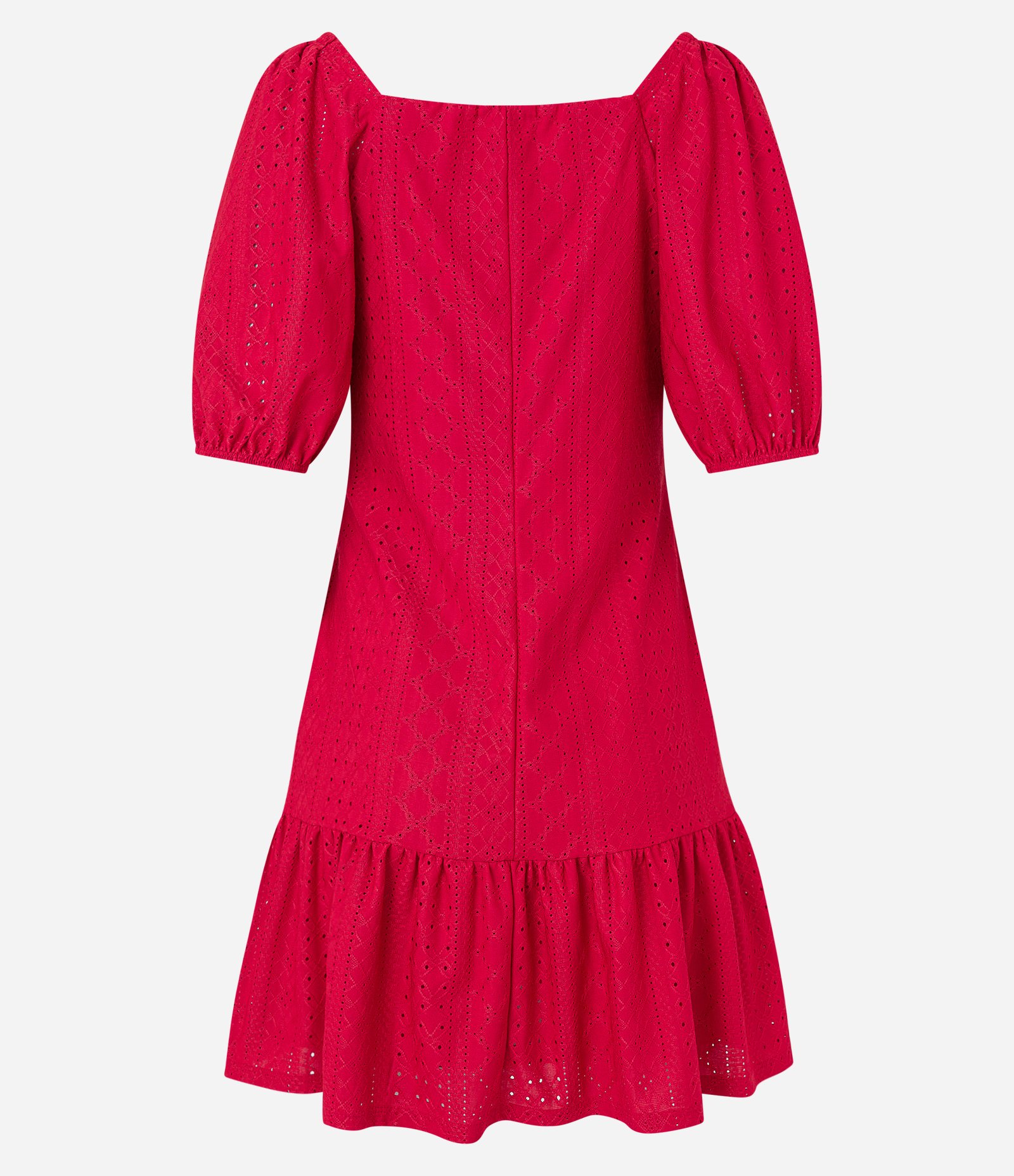 Vestido Curto em Laise com Manga Bufante e Babado na Barra Vermelho 7