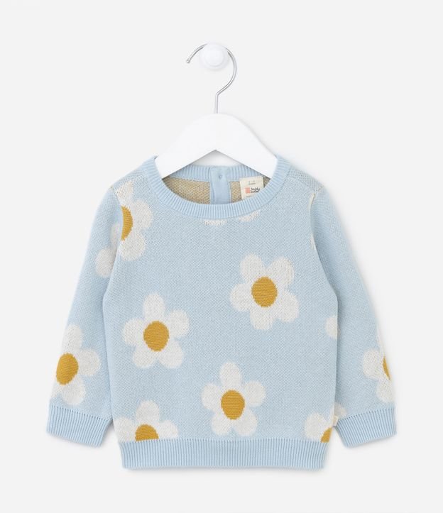 Blusa Jacquard Infantil com Estampa de Florzinhas - Tam 03 a 18 meses