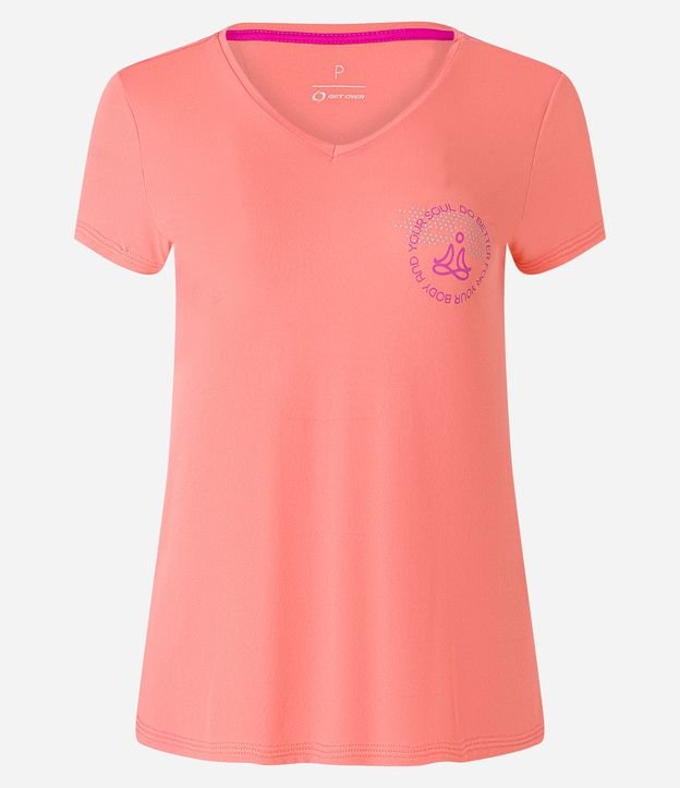 Camiseta Esportiva em Crepe com Estampa Lettering Circular no Peito Coral 5