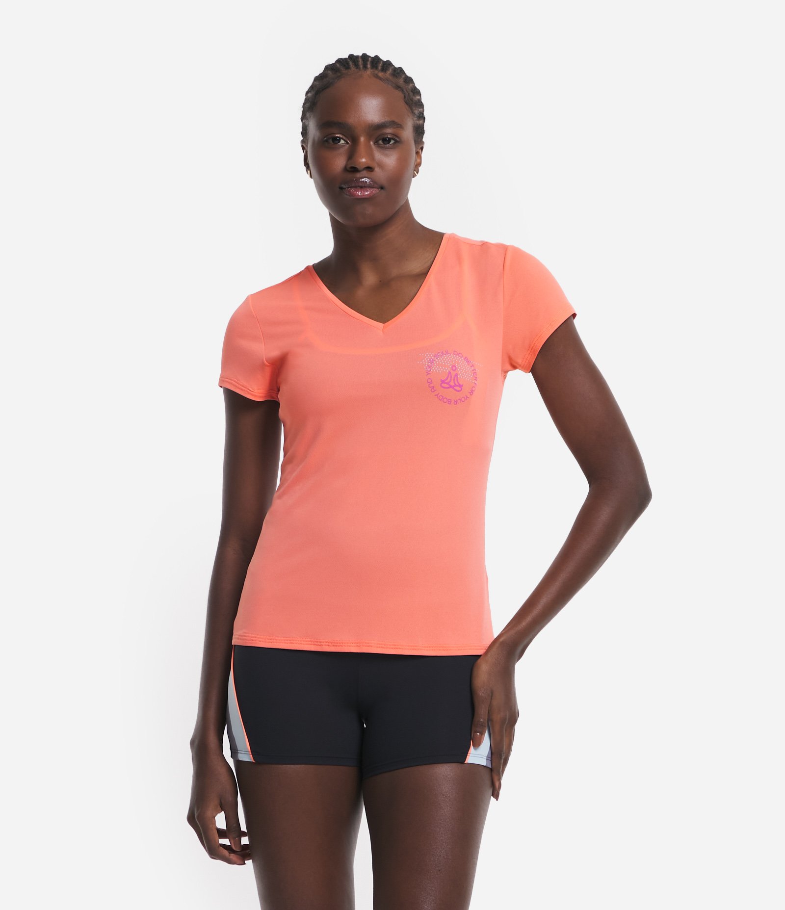 Camiseta Esportiva em Crepe com Estampa Lettering Circular no Peito Coral 1