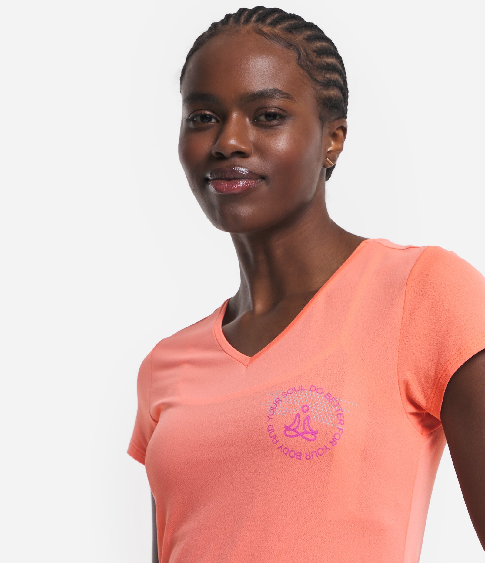 Camiseta Esportiva em Crepe com Estampa Lettering Circular no Peito Coral 4