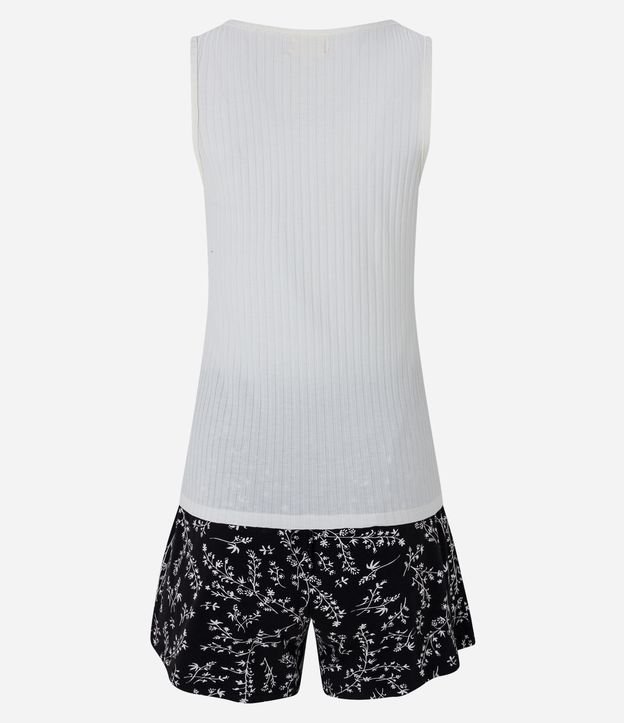 Pijama Curto em Viscolycra com estampa Raminhos Florais Branco/ Preto 6