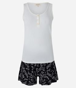 Pijama Curto em Viscolycra com estampa Raminhos Florais