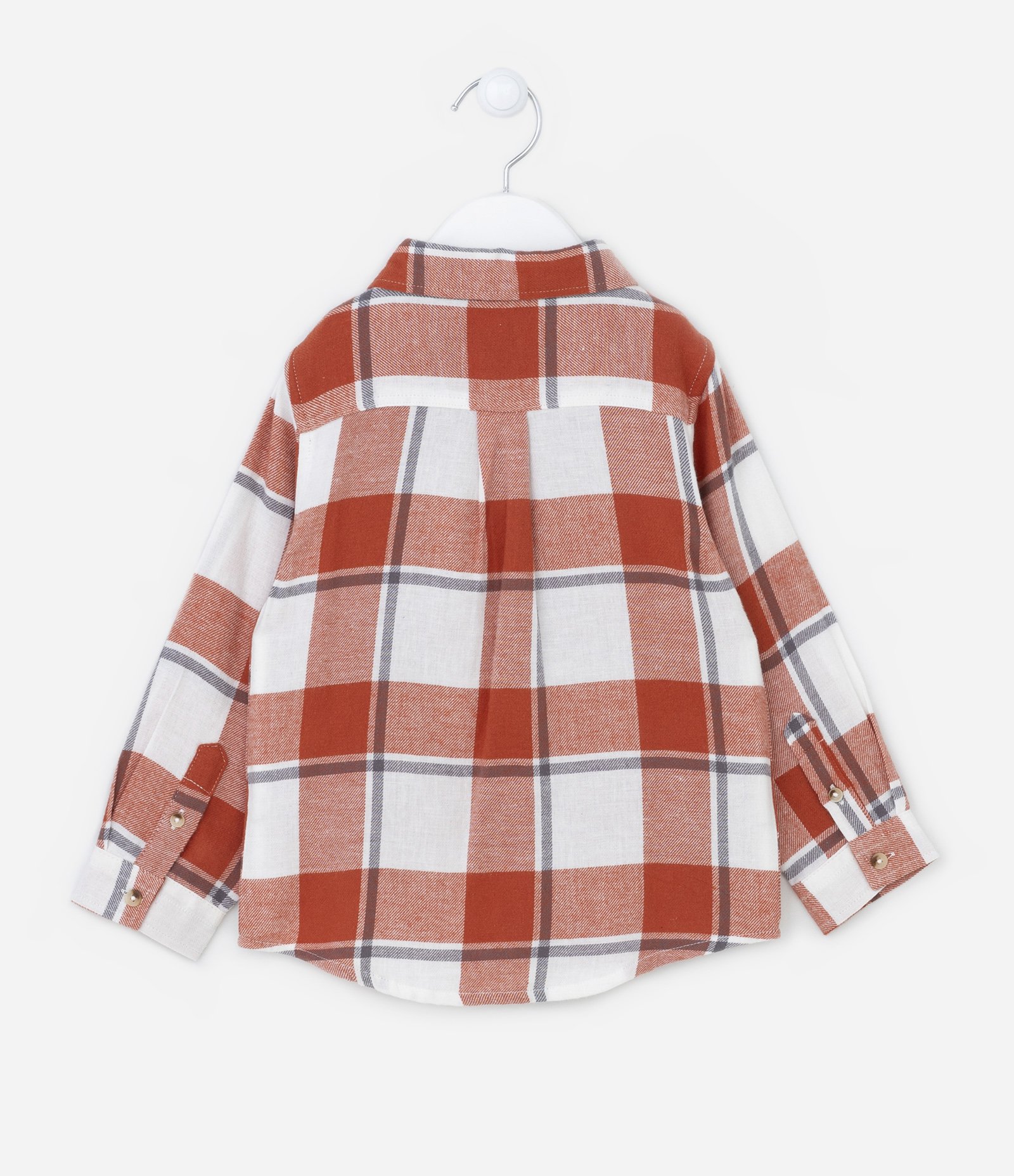 Camisa Infantil em Flanela Estampa Xadrez com Bolsinho - Tam 1 a 5 anos Laranja 2