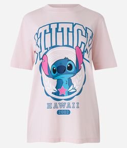 Camiseta Alongada em Meia Malha com Estampa Stitch