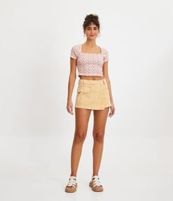 Short Saia em Sarja Transpassado com Bolso Cargo