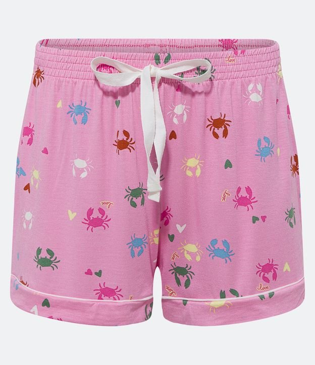 Pijama Americano Curto em Viscolycra com Viés Contrastante e Estampa Siris Rosa 7