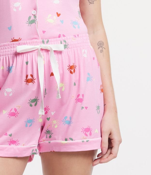 Pijama Americano Curto em Viscolycra com Viés Contrastante e Estampa Siris Rosa 4