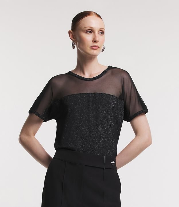 Blusa Manga Curta em Viscose Bilhoca com Fio Metalizado