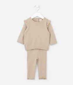 Conjunto Infantil em Ribana com Babadinhos e Frufru - Tam 0 a 18 meses