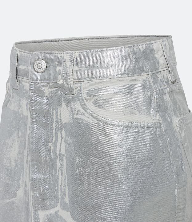 Saia Curta em Jeans Foil com Barra Desfeita Prata 7