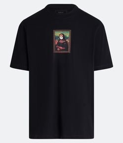 Camiseta Relaxed em Meia Malha com Estampa Monalisa Ursinho