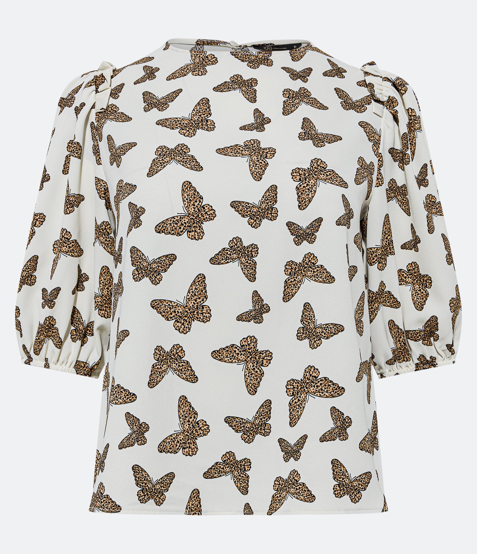 Blusa Manga Curta em Crepe com Borboletas Estampadas Off White 5