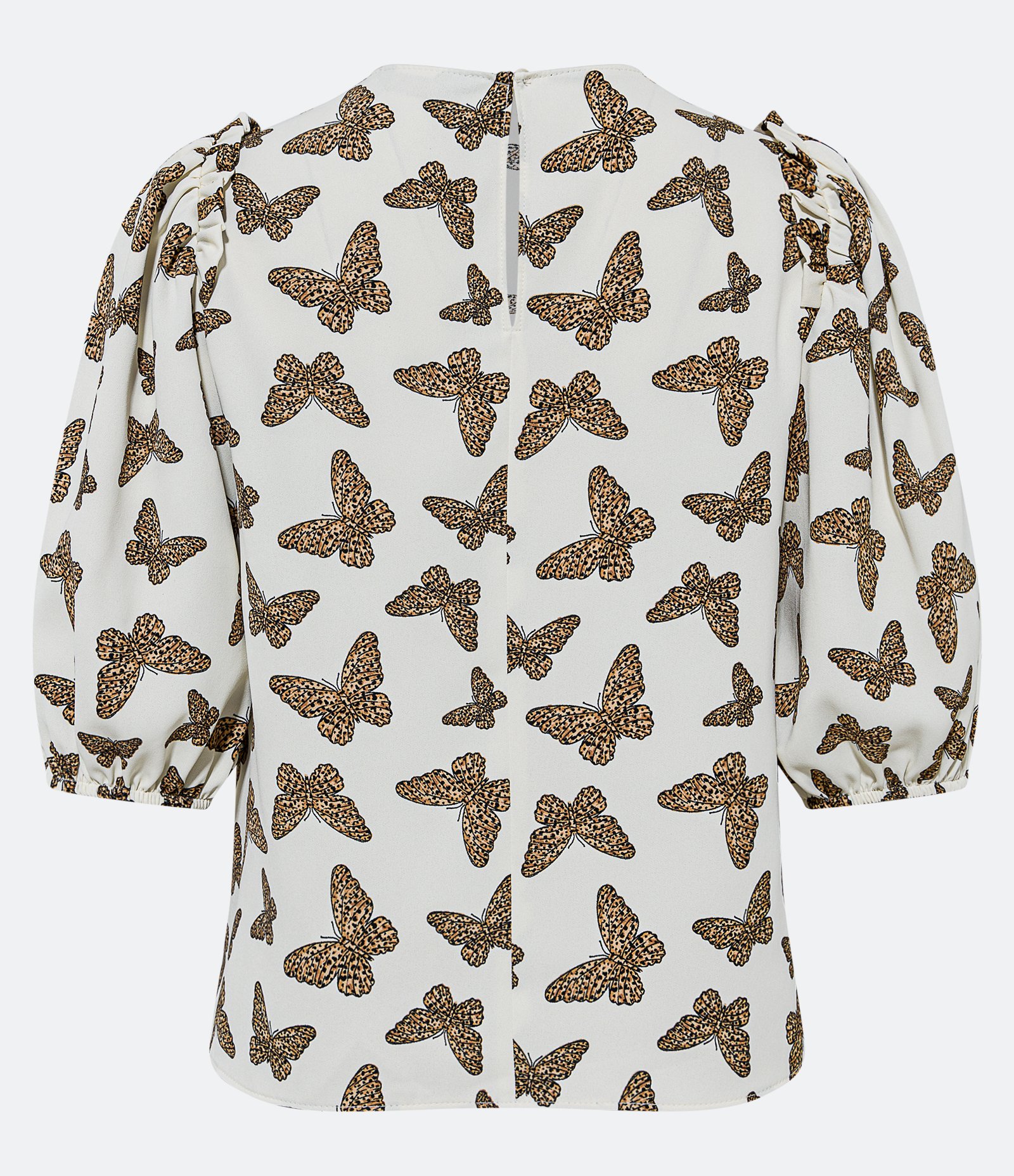 Blusa Manga Curta em Crepe com Borboletas Estampadas Off White 6