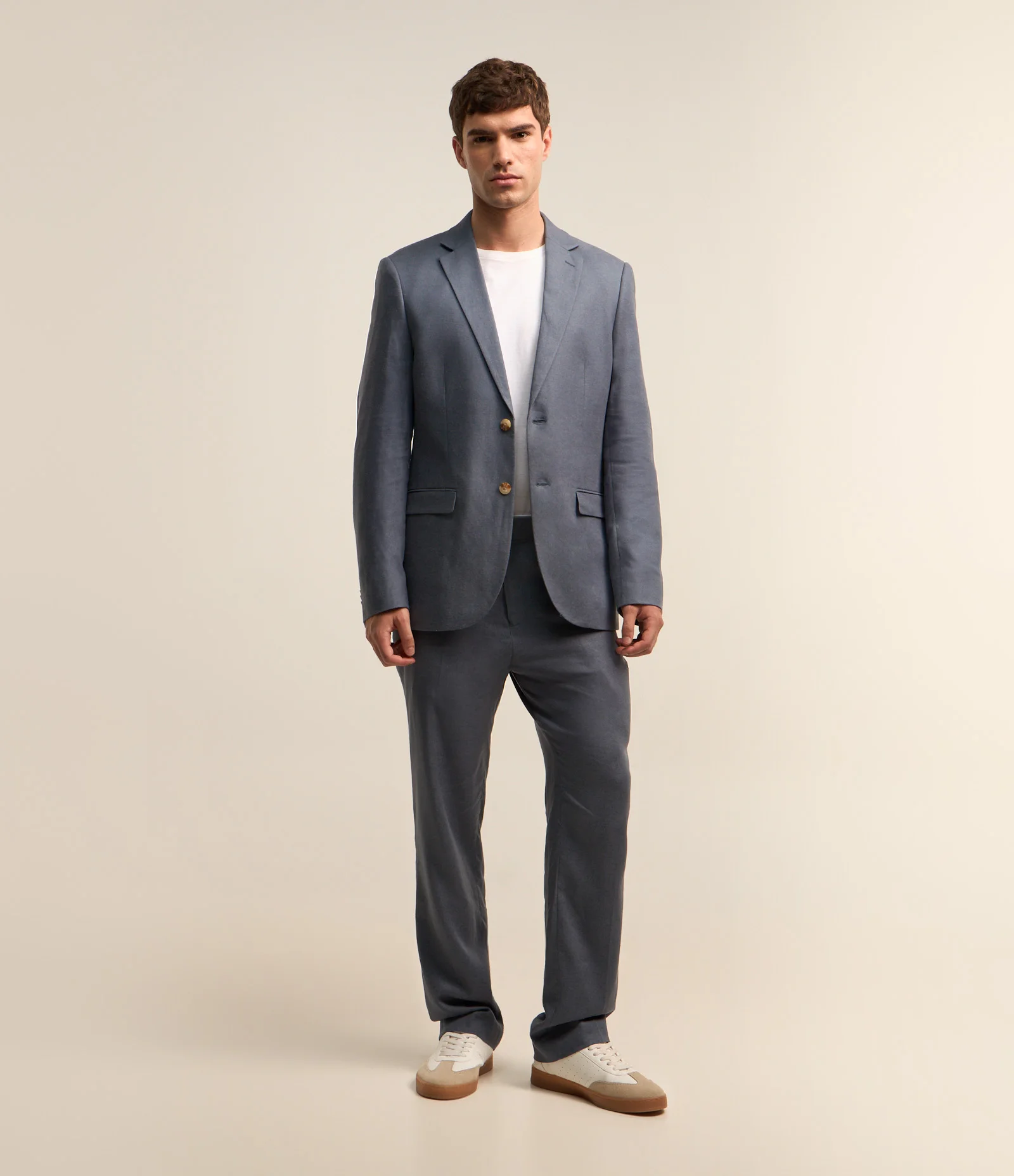 Paletó Slim em Viscolinho com Bolsos Azul Acinzentado 2