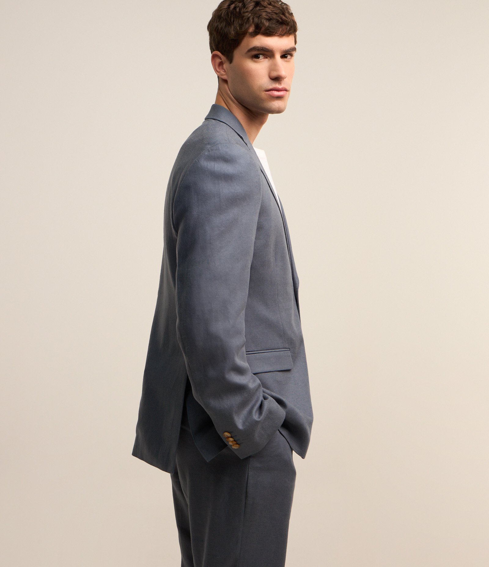 Paletó Slim em Viscolinho com Bolsos Azul Acinzentado 5