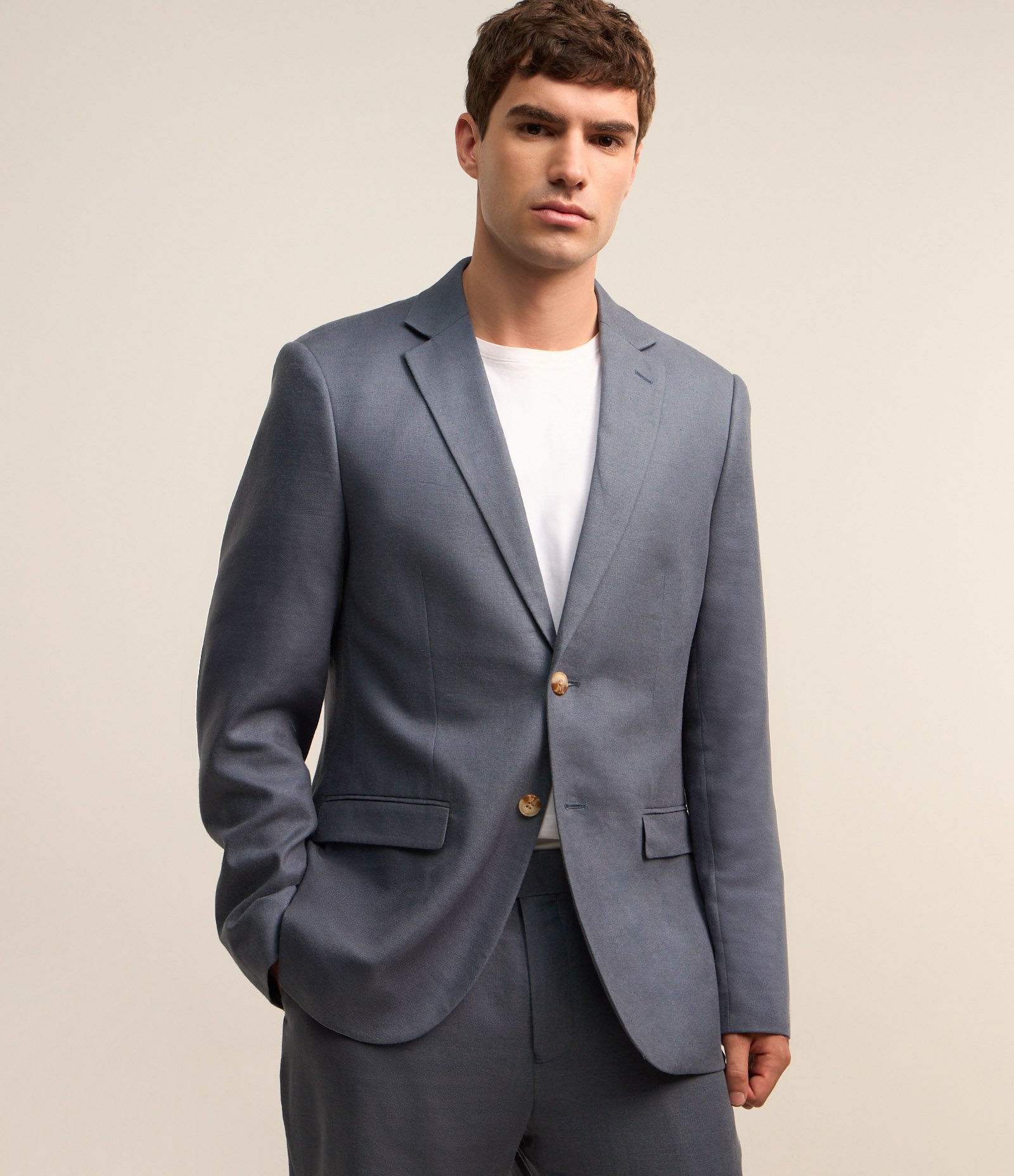 Paletó Slim em Viscolinho com Bolsos Azul Acinzentado 6