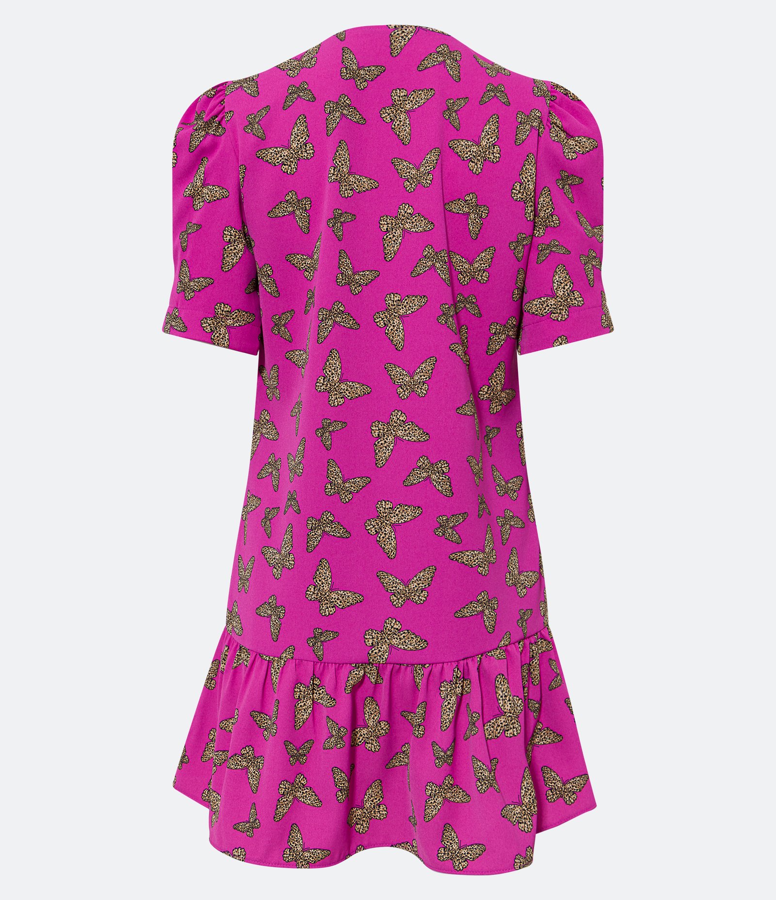 Vestido Curto Manga Bufante em Crepe com Borboletas Estampadas Rosa 7