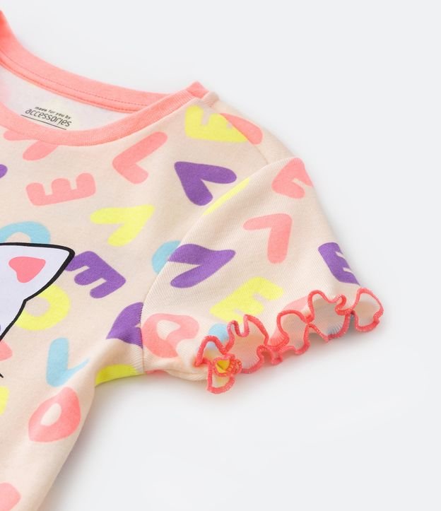 Pijama Corto Infantil en Rib con Estampado Gatito de Lentes - Talle 5 a 14 años Beige 6