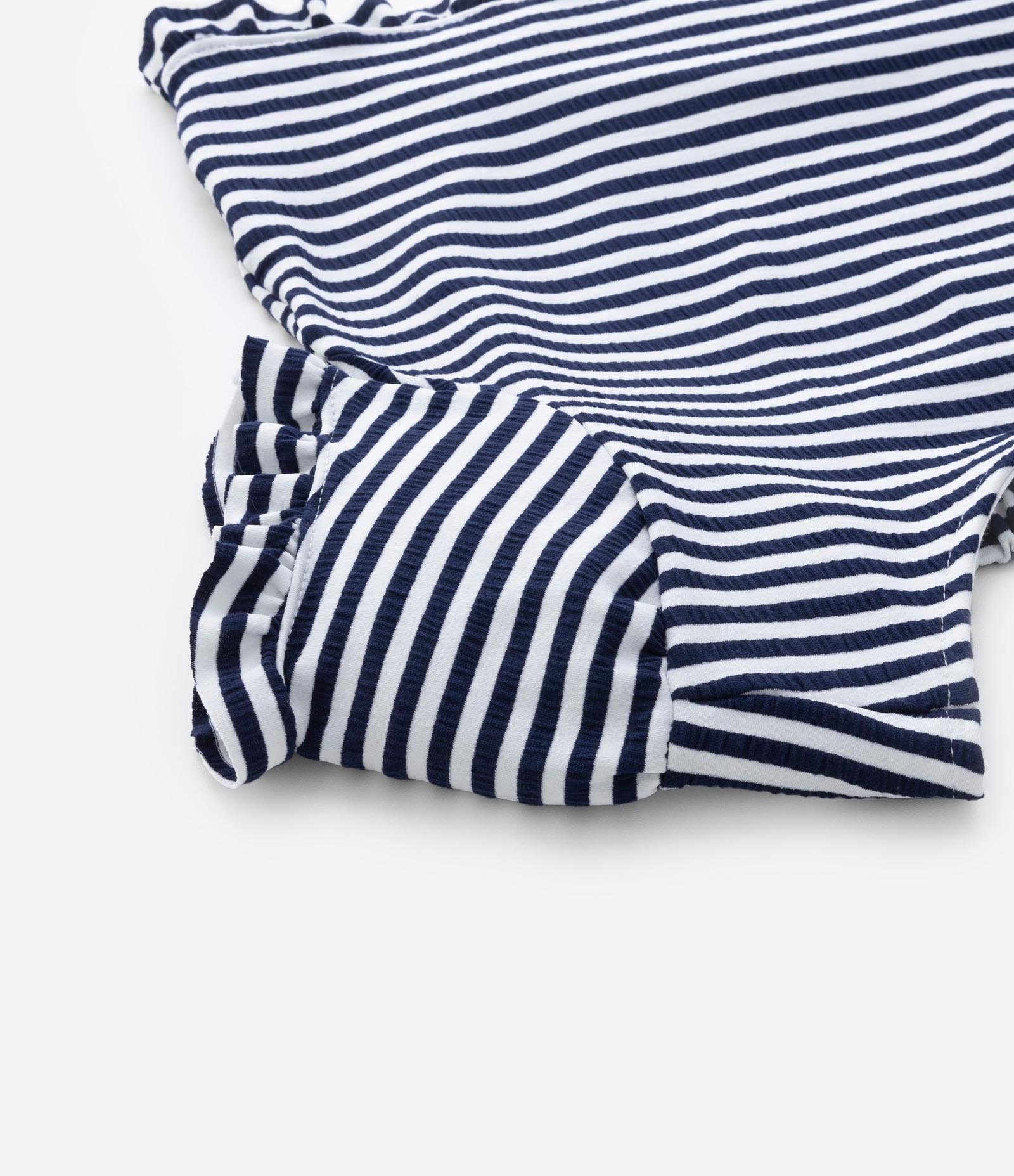 Blusa Manga Curta Infantil com Babadinhos e Estampa Listrada - Tam 5 a 14 Anos Azul 4