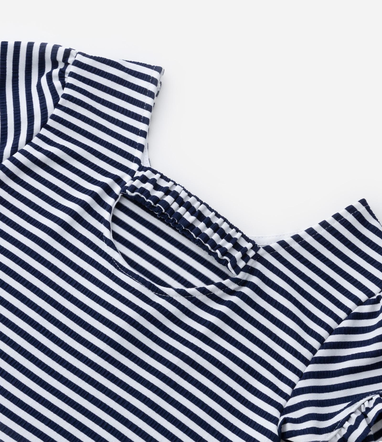 Blusa Manga Curta Infantil com Babadinhos e Estampa Listrada - Tam 5 a 14 Anos Azul 5