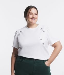 Blusa em Meia Malha com Manga Bufante e Estampa Abelhas Curve & Plus Size