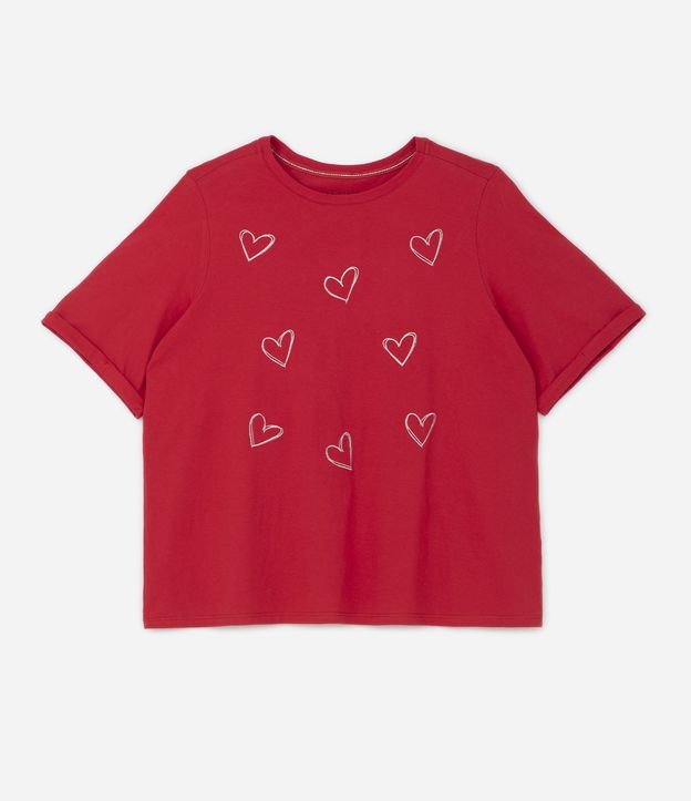 Blusa em Meia Malha com Corações Bordados em Fio Metalizado Curve & Plus Size Vermelho 5