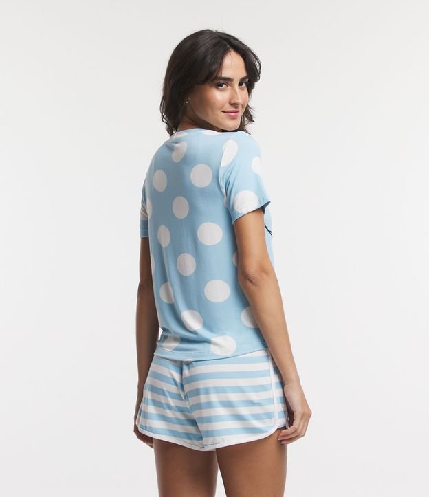 Pijama Curto em Viscolycra com Estampa Stitch Azul/ Branco 2