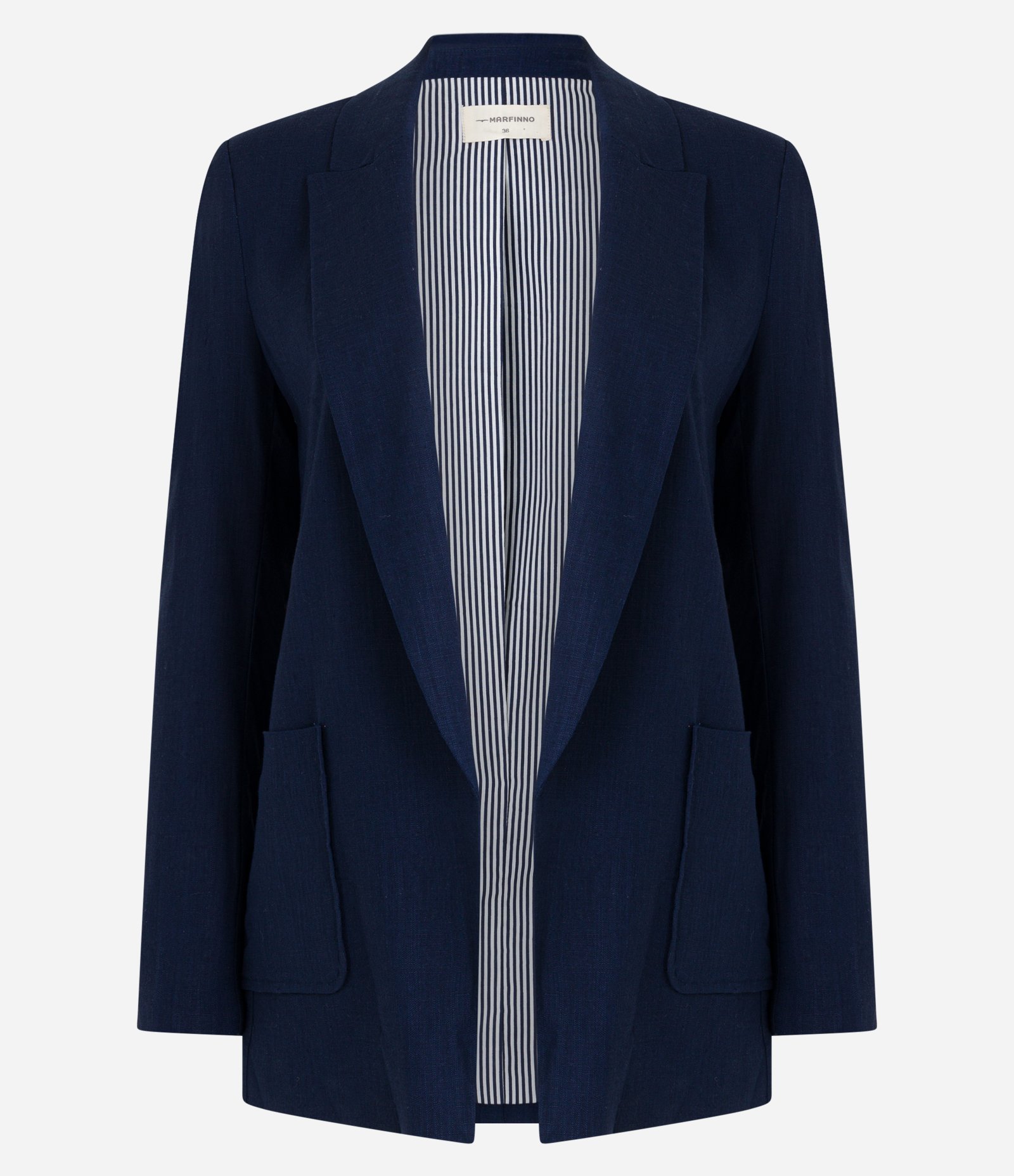 Blazer em Viscose com Forro Listrado Azul Marinho 5