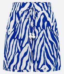 Short Cintura Média em Viscose com Amarração e Estampa Abstrata