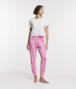 Pijama Longo em Viscolycra com Blusa Manga Curta e Calça Jogger Estampa Caranguejos