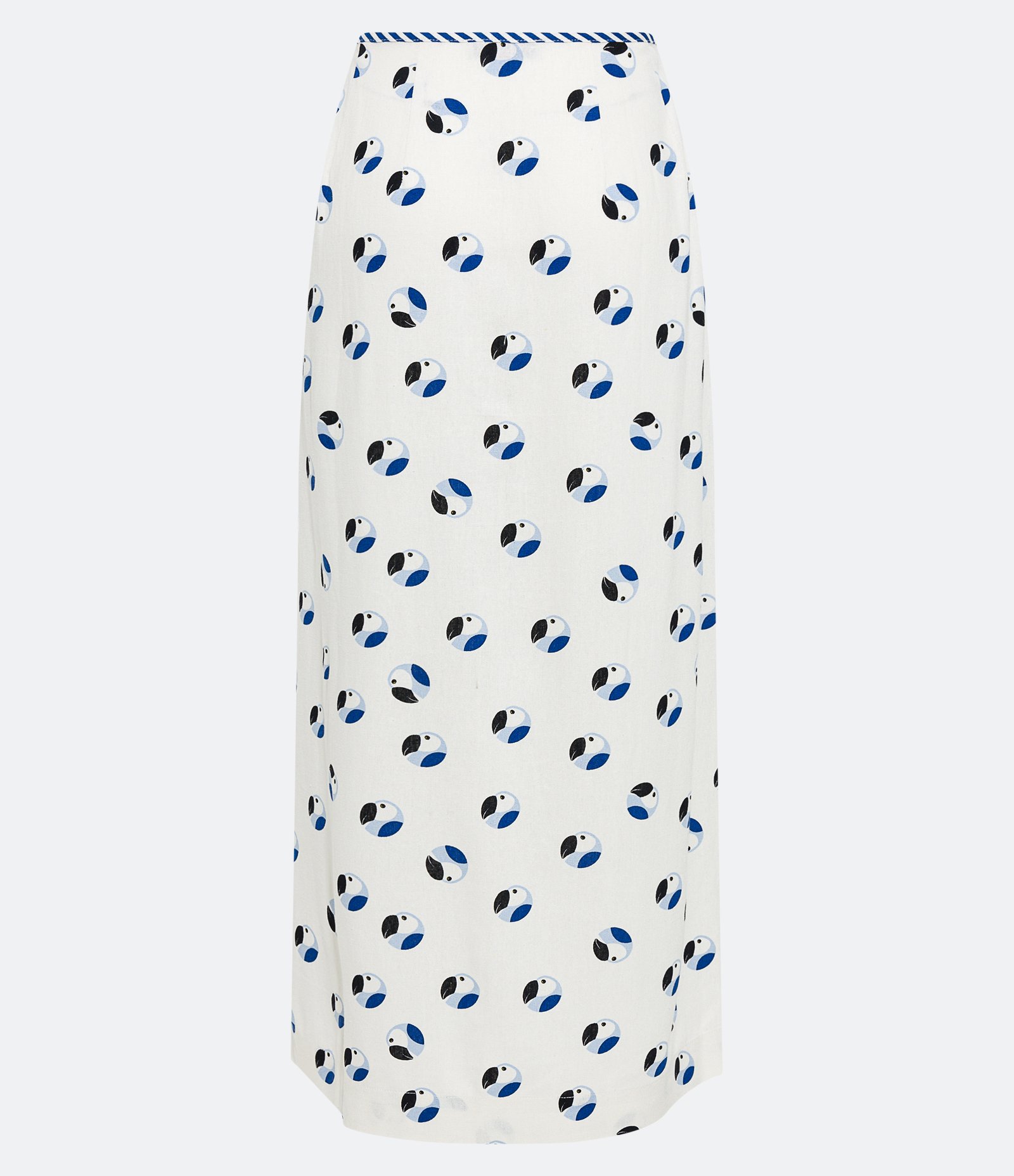 Saia New Midi em Linho Reta com Botões e Estampa de Araras Off White 8