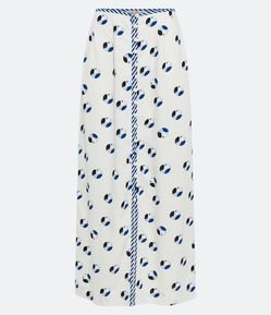 Saia New Midi em Linho Reta com Botões e Estampa de Araras