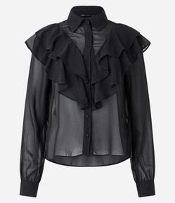 Camisa Manga Longa em Chiffon com Babado e Brilho