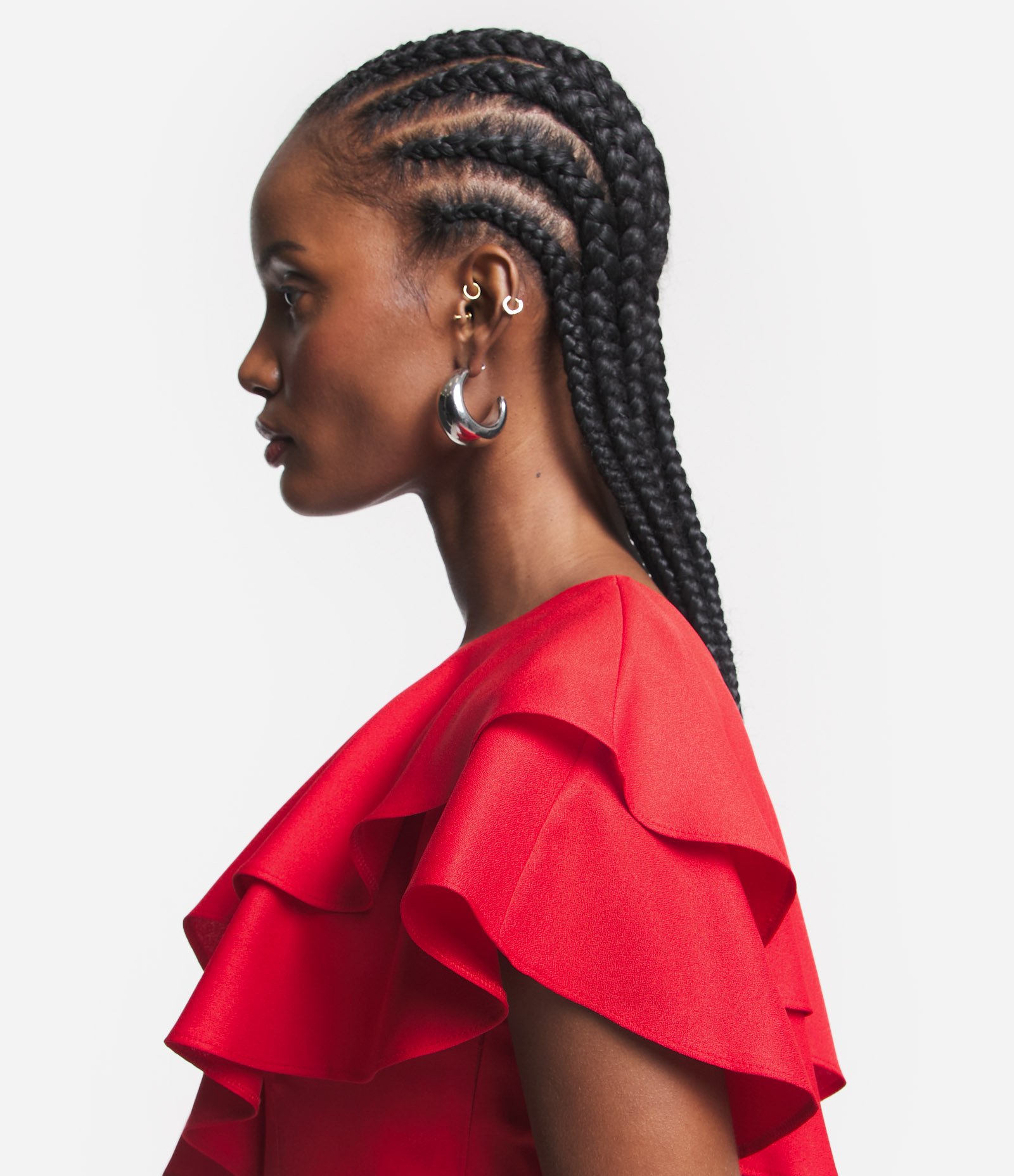 Top em Crepe com Decote Ombro Só e Babados Duplos Vermelho 4