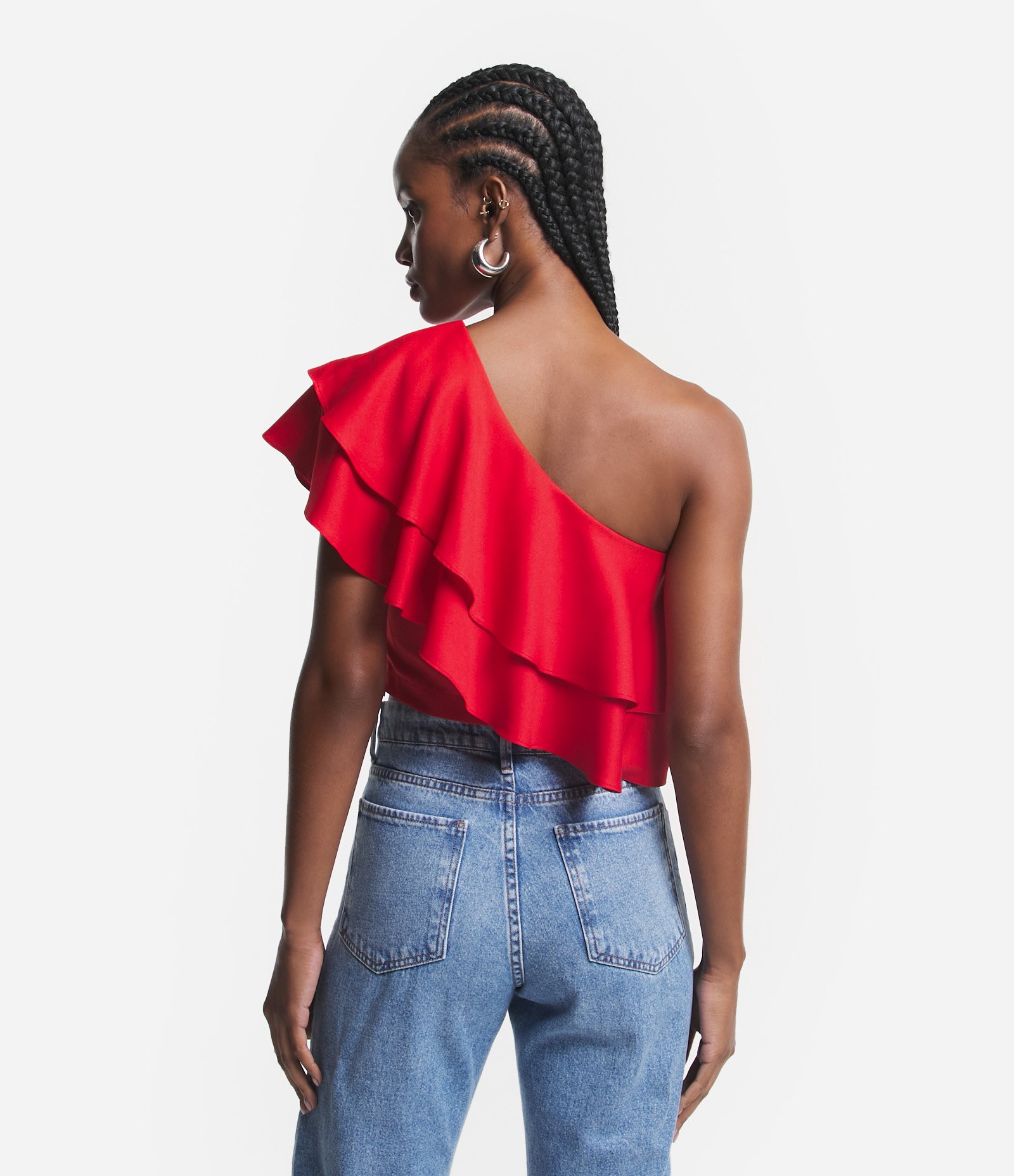 Top em Crepe com Decote Ombro Só e Babados Duplos Vermelho 6