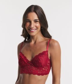 Sutiã Alongado em Renda Floral Sem Bojo e Com Aro