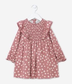 Vestido Infantil em Viscose com Babados e Estampa de Florzinhas - Tam 1 a 5 anos