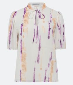 Blusa Manga Godê em Chiffon Texturizado com Estampa Abstrata Tie Dye