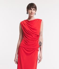 Blusa Sem Manga em Meia Malha com Franzidos Frontais