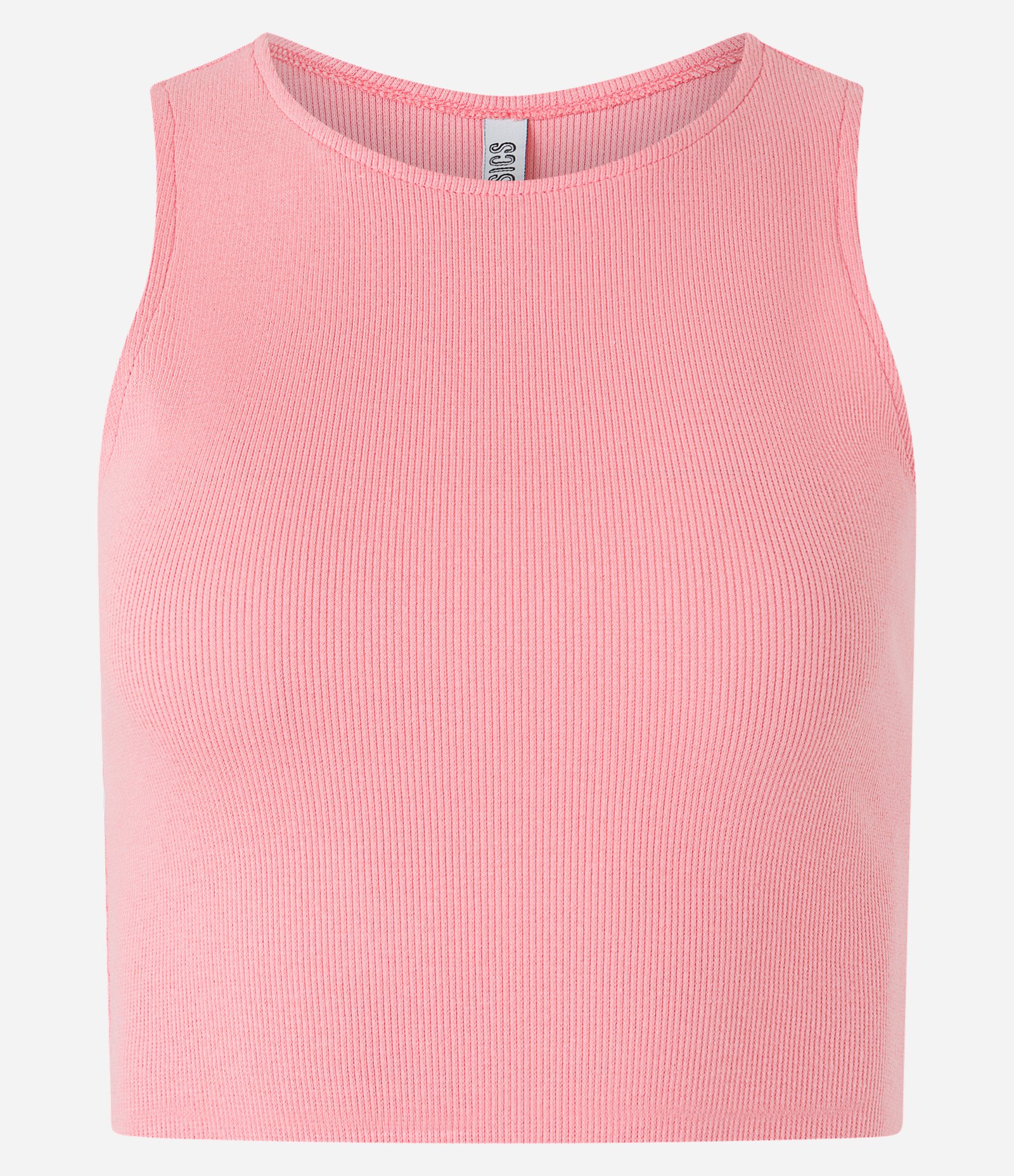 Blusa Cropped sem Manga em Algodão com Textura Canelada Rosa 5