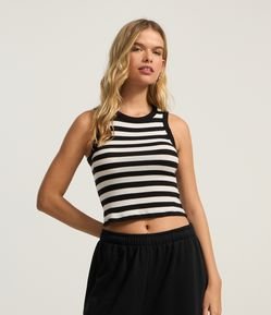 Blusa Regata em Viscose Listrada e com Textura