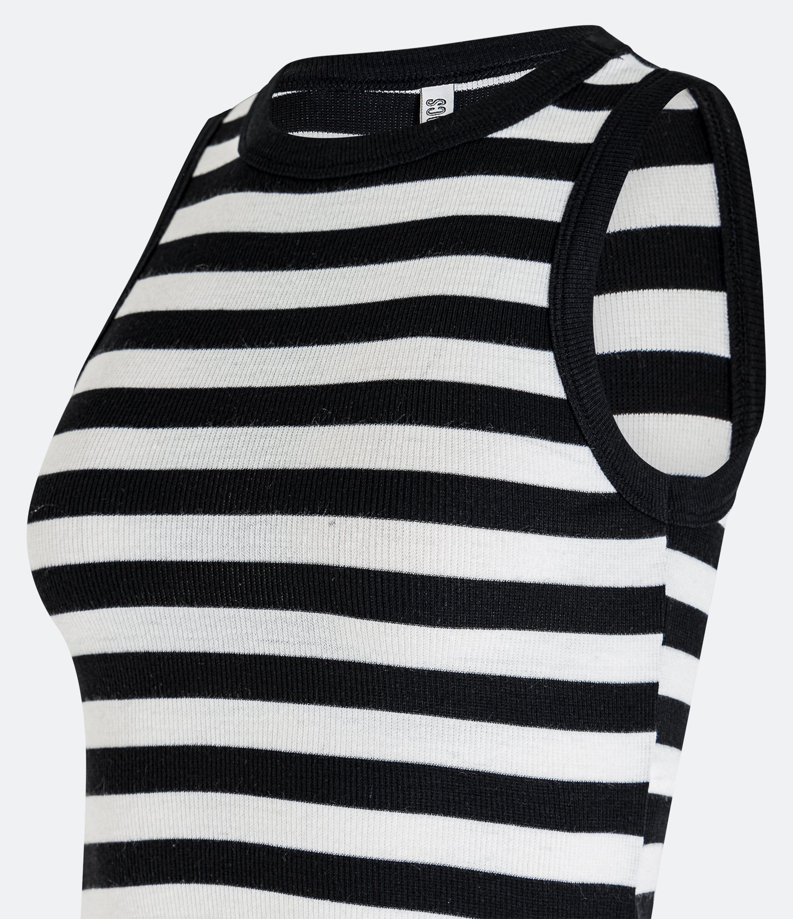 Blusa Regata em Viscose Listrada e com Textura Preto 6