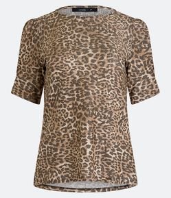 Blusa Manga Bufante em Viscose com Pintas de Onça Estampadas