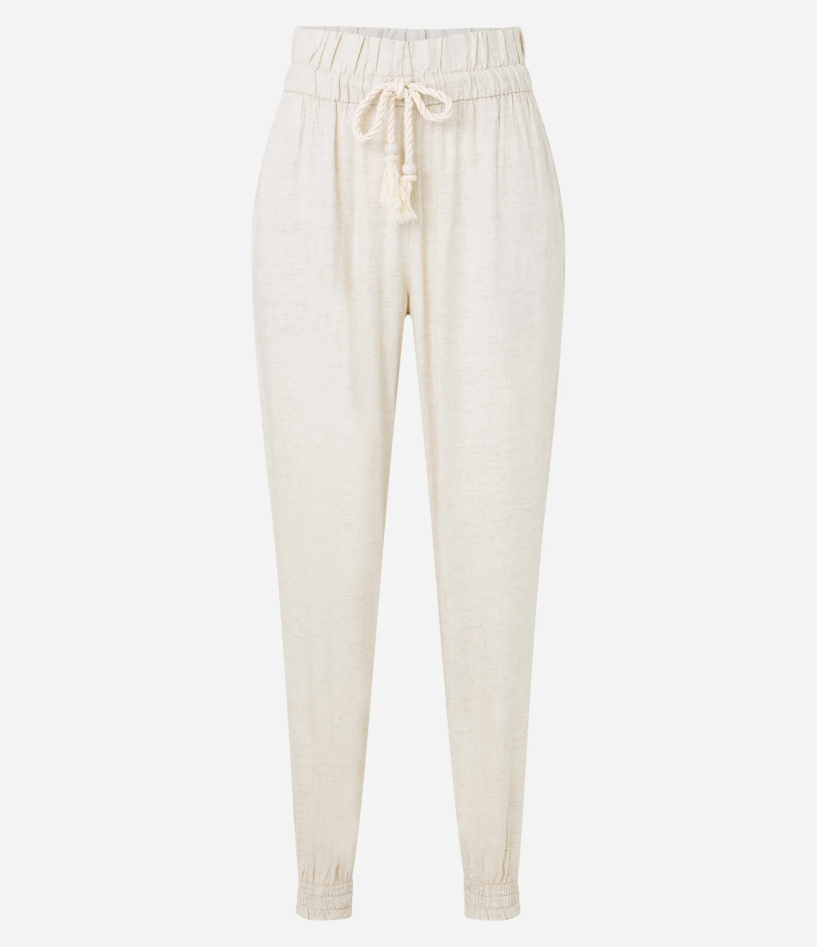 Calça Jogger Cintura Média em Liocel com Amarração e Bolsos Bege 1