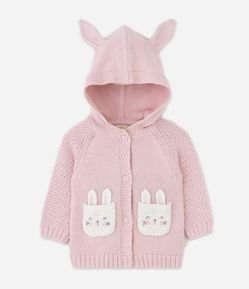 Casaco Infantil com Bordado de Coelinhos no Capuz e Bolsos - Tam 0 a 18 meses