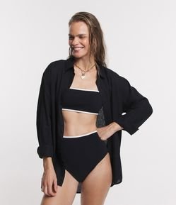 Biquíni Calcinha Hot Pants Texturizado com Viés Contrastante