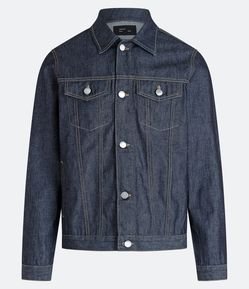 Jaqueta Trucker Jeans com Bolsos Frontais e Costura Contrastante