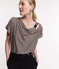 C&A Blusa Feminina Cropped Estampada Mini Print de Folhagem com Zíper de  Argola Manga Bufante Decote Coração Vermelha 